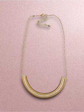 👉 Gold & Silver Two-Tone Curved Bar Necklace Minimalist Layering Jewelry